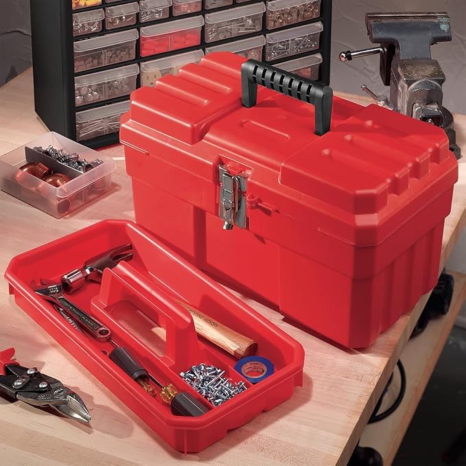 Akro-Mils 09514 ProBox Plastic Toolbox with Removable Tray for Tools,Hobby or Craft Storage,14-Inch x 8-Inch x 8-Inch,Red,(Pack of 6)