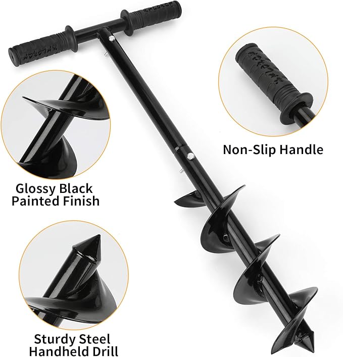 Garden Auger Drill Earth Auger Drill with Non-Slip Handle Post Hole Digger 3.9x23.6inch/1X1.96ft Garden Auger Spiral Drill Rapid Planter Fence Post Auger for Planting Trees Deep Cultivating Seedlings