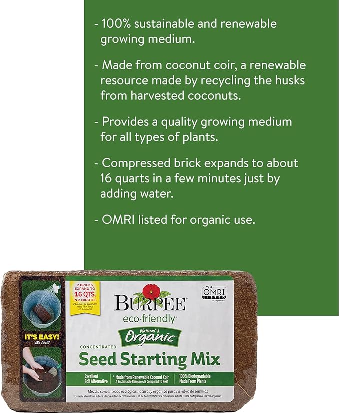 Burpee Organic Coconut Coir Concentrated Seed Starting Mix, 16 Quart (Pack of 12)