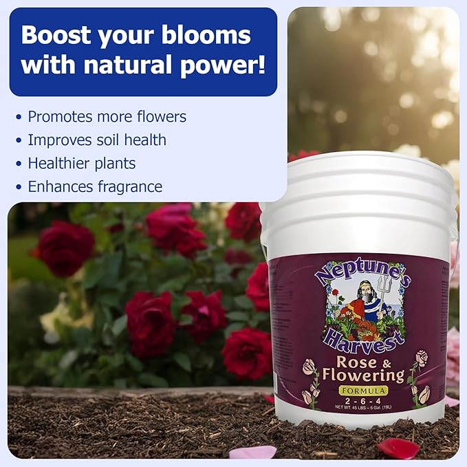 Neptune's Harvest Rose & Flowering Fertilizer (2-6-4) - 5 Gallon Pail - Organic Liquid Food for Vibrant Blooms & Growth - Promotes Healthy Foliage - Ideal Fertilizer for Indoor & Outdoor Use