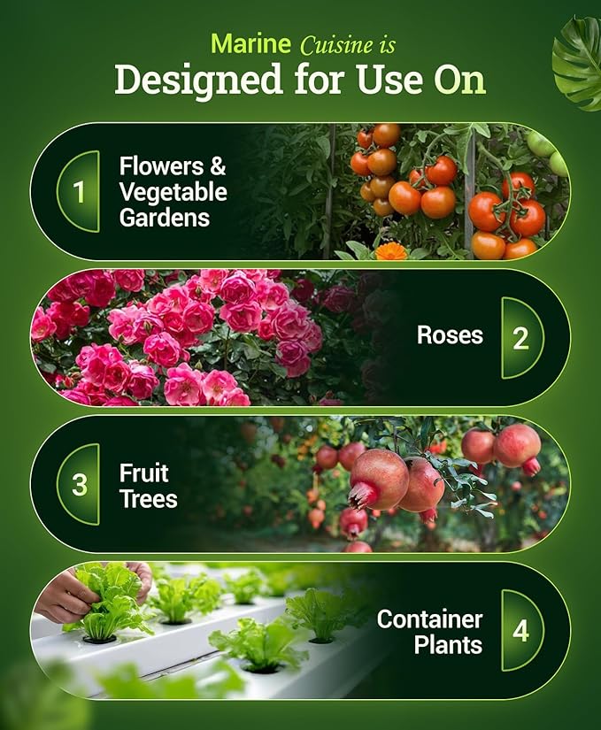 FoxFarm Marine Cuisine All Purpose Fertilizer - 10-7-7 Ocean-Based Plant Food with Crab Meal, Seabird Guano & Kelp - Slow Release Fertilizer for Vegetables, Flowers, Roses & Container Plants - 4 lb