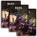 Opal Basil Seeds for Planting - Dark Opal Basil with Purple Leaves - Unique Herb Seed Variety - Heirloom, Non-GMO Herbs for Home Gardens - Survival Garden Seeds (3 Pack)