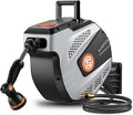 SUNPOW Retractable Garden Hose Reel - 1/2 inch x 115ft Wall Mounted Hose Reel with 3/4 inch Brass Fitting & 10 Function Sprayer Nozzle - Any Length Lock, Auto Rewind System, 180°Swivel Bracket- Grey