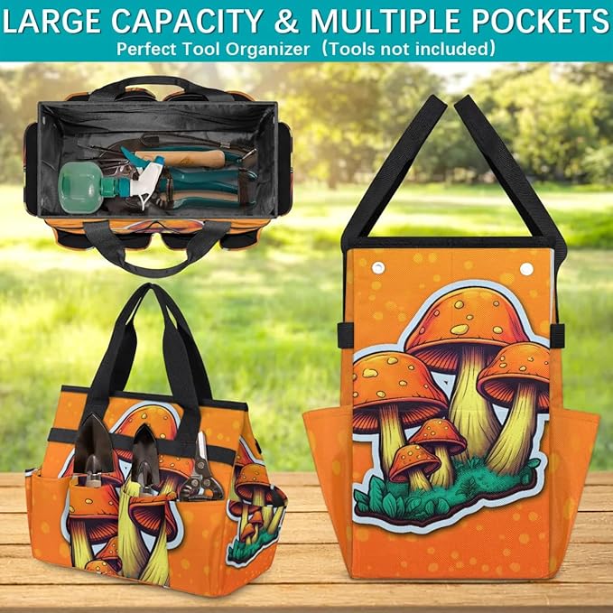 Garden Tool Bag Organizer Garden Tote Bag with Pockets Abstract Mushroom Tool Storage Organizer Gardening Tool Kit Holder 13" x 6.8" x 2.8"