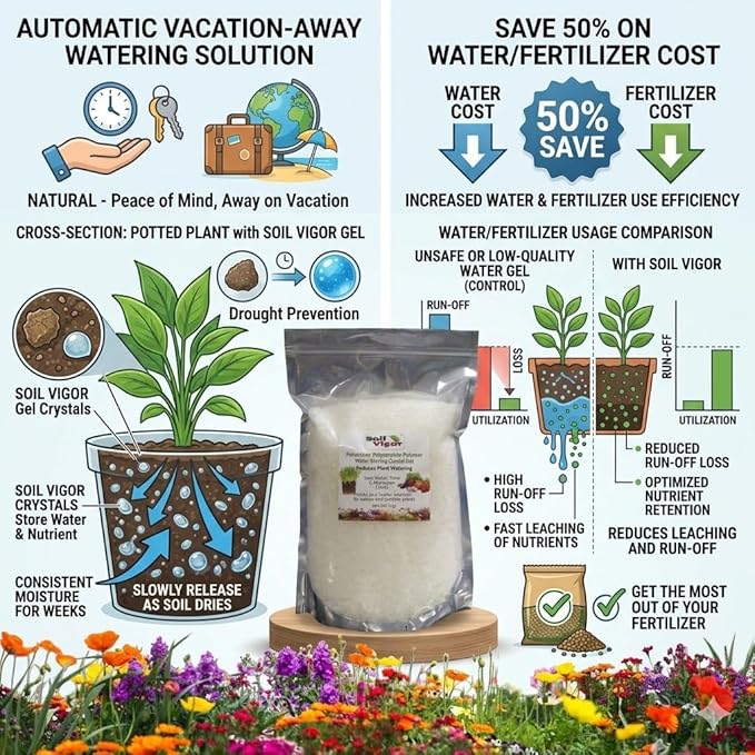 Water Storing Crystals – Commercial Grade Soil Additive & Moisture Retainer – Potassium Polyacrylate Super Absorbent Polymer for Plants, Gardens & Lawns (1)