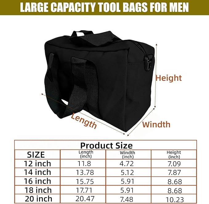 BLIRITEL 12 Inch Wide Mouth Tool Bag, Heavy Duty Canvas Tool Storage Bag, Large Capacity Handbag, Multi-function Tool Organizer Tote Bag for Storage Wrenches Pliers (Black, 12 Inch)