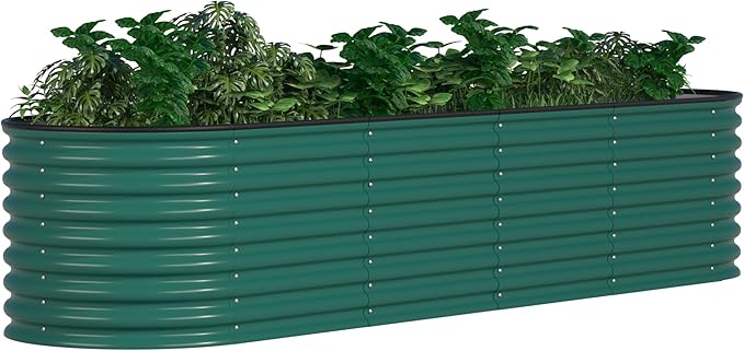 VEIKOU 8ftx2ftx2ft Raised Garden Bed Outdoor for Vegetables, 9-in-1 Galvanized Metal Planter Box with 4 Support Rods, 23.1''H Modular Garden Bed Kit Oval for Herbs and Flowers, Green