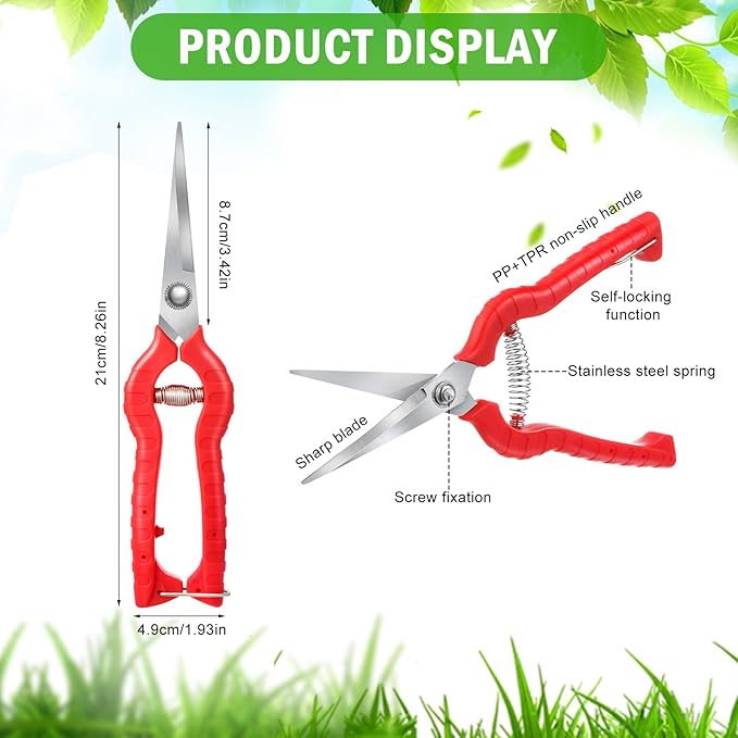 Lasnten 12 Pcs Needle Nose Pruner Bulk 8.3"" Extra Long Edge Stainless Steel Pruning Shears Hand Pruning Snips Fruit Trees Bonsai Garden Scissors Tool, Red, HIU-Lasnten-1222
