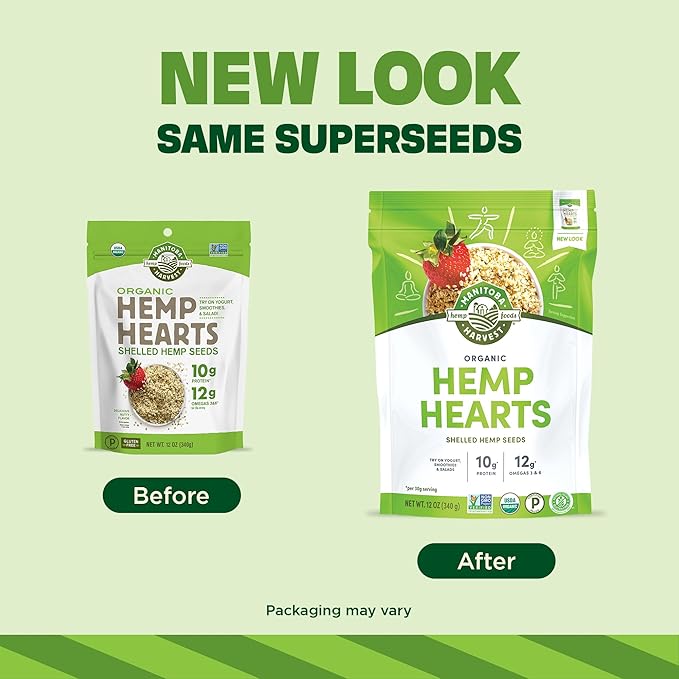 Manitoba Harvest Organic Hemp Hearts, 12oz, 10g Plant Based Protein and 12g Omega 3 & 6 per Srv, Smoothies, yogurt & salad, Non-GMO, Vegan, Keto, Paleo, Gluten Free