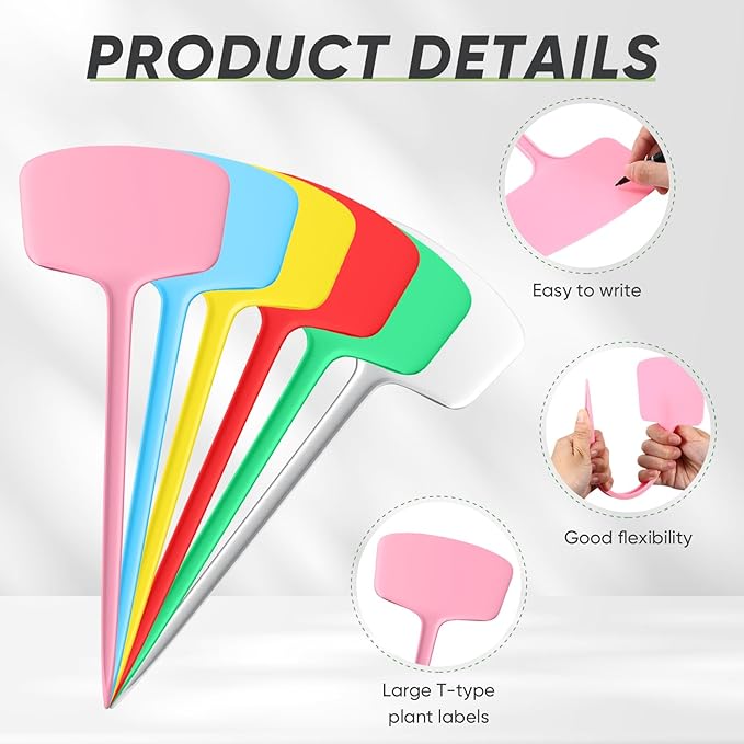 50 Pcs 14.2 Inch Plastic Plant Labels Tags T Type Plant Markers with Pen for Outdoor Indoor Garden Pot Herbs Flowers Vegetable(Multicolor)