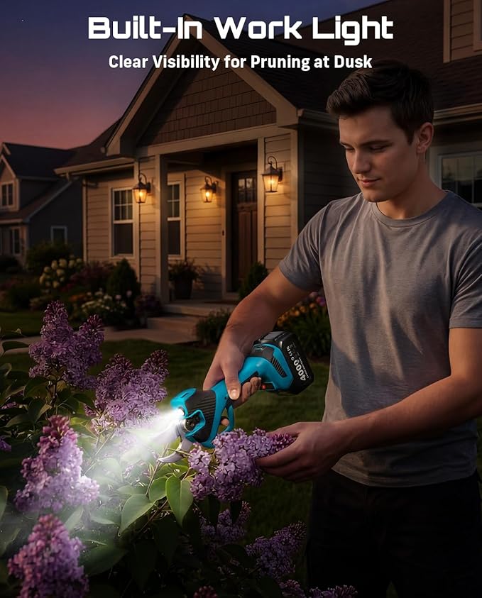 SEESII Electric Pruning Shears Cordless: 2.2" Cutting Diameter Power Cordless Pruner, 2*4000mAh Batteries, Brushless Motor, Extra SK5 Blade, 4 Modes Adjustable Garden Shears for Tree Flower Trimming