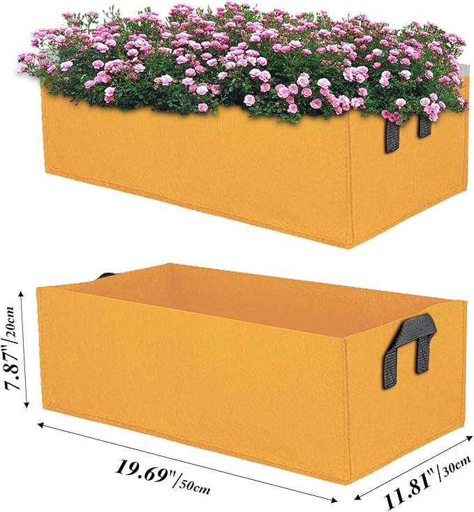 Square Grow Bags, Garden Fabric Planter Container with Handles Bed Flower Vegetables Pots 1MM Thickness Economic Colorful (Brown,19.69x11.81x7.87 Rectang)