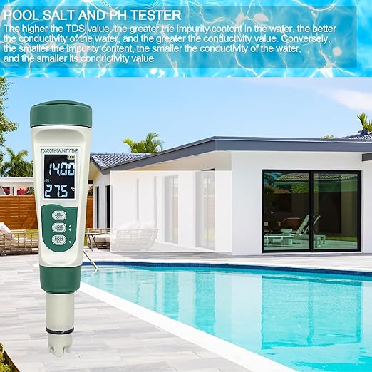 Aquarium Salt Tester - Pool Test Strips, Digital PH Meter for Water, Aquarium Monitoring Tool, Pond Checker, Fish Tank Water Analyzer, 5-in-1 Salinity, PH, TDS, EC, and Temperature Meter