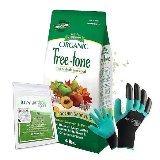 MYGP TR4 Organic Tree-Tone 6-3-2; 4 lb; Promote Healthy Tree Growth; with My Garden Pool PH Soil Test Strips 20 ct, and Gardening Claw Gloves and Garden-IQ, Smart Gardening AI Assistant!