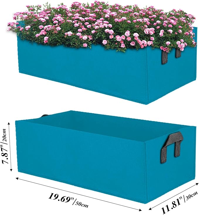 Square Grow Bags, Garden Fabric Planter Container with Handles Bed Flower Vegetables Pots 1MM Thickness Economic Colorful (Blue,19.69x11.81x7.87 Rectang)