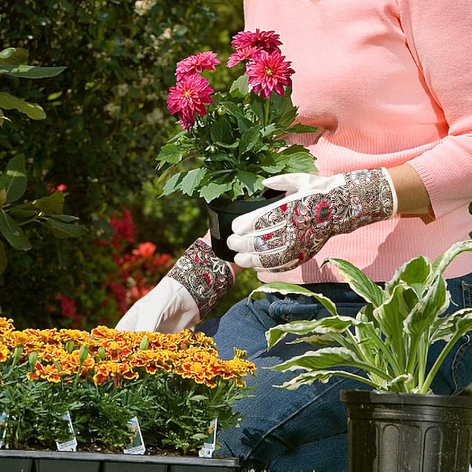 Lady Gardening Work Gloves, Premium Goat Leather Palm, Plants Thorn Resistance, Wrist and Lower Arm Protection,Women Medium Size