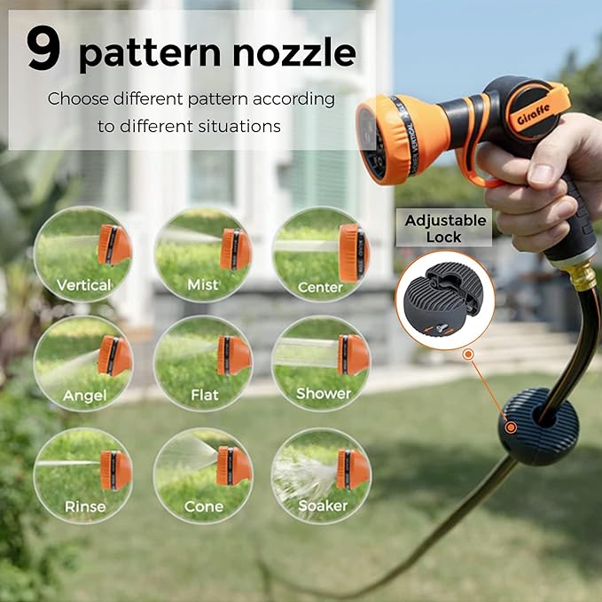 Giraffe Tools Retractable Garden Hose Reel 1/2 Inch x 100 ft, Super Heavy Duty, Any Length Lock, Slow Return System, Wall Mounted and 180 Deg Swivel Metal Bracket