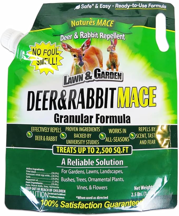Nature's MACE Deer and Rabbit Mace, Deer Repellent for Plants, Repel Deer from Your Garden, Flowers, Yard, Protect Plants Fast, Deer Deterrent, Create a Deer Free Barrier, Pet & Plant Safe, 2.5 lb