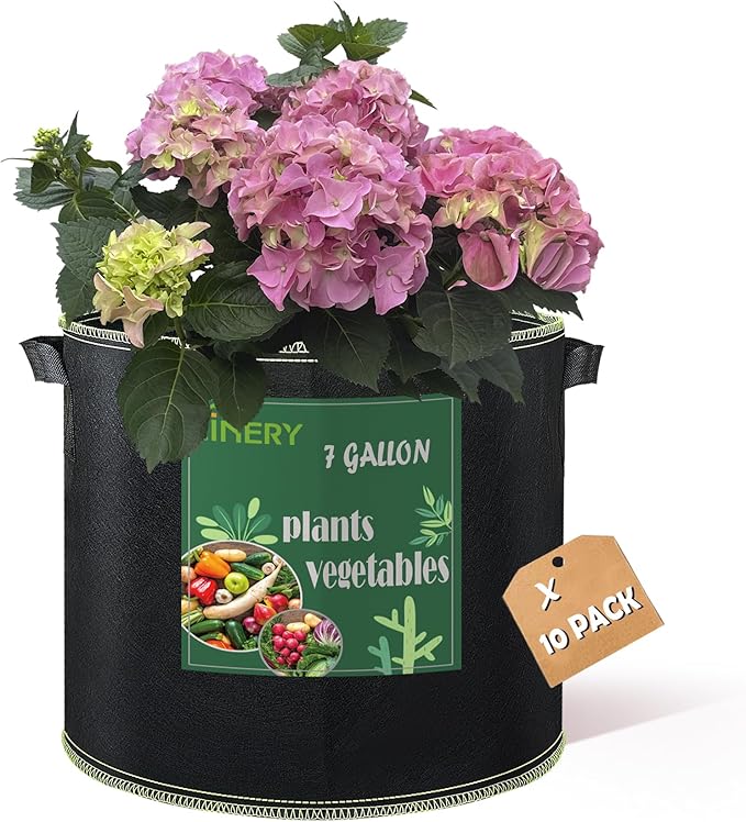 LINERY Planting Bag Black Heavy Duty Thickened Large Capacity Upgrade Hemming Process Grow Bag with Handles Non-Woven Fabric Plant Pots (10-Pack 7 Gallon)