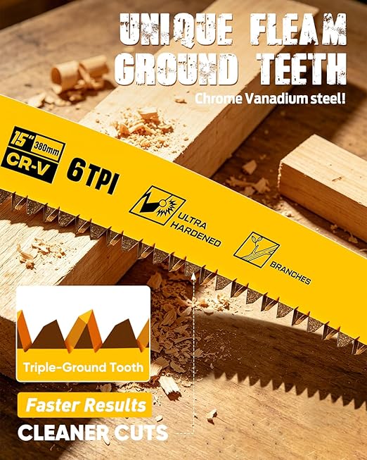 Goshine Japanese Teeth Reciprocating Saw Blades,15" Arc Curved Wood Pruning Sawzall Blades for Tree Trimming & Wood Cutting(6TPI/3Pack)