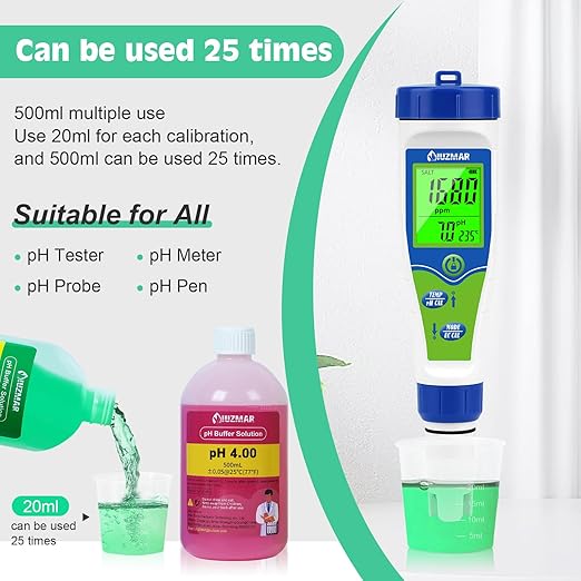 pH 7.00 and pH 4.00 Calibration Fluid, 500ml Tester pH 7.00/4.00 Buffer Solution Each, pH Meter Calibration Solution with Container (30ml*2) for pH Meter, pH Tester, pH Probe, pH Electrode