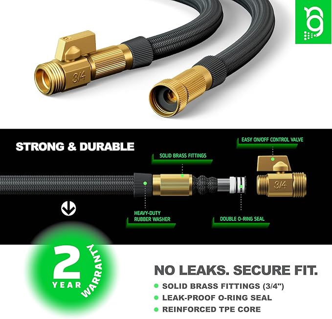 Easy to Use Garden Hose 75 FT, Lightweight and Leak-Proof Heavy-Duty Flexible Water Hose 75FT with Reinforced TPE Core, 3/4" Solid Brass Fittings, Ultra-Flow Manguera Para Jardin, Built to Last