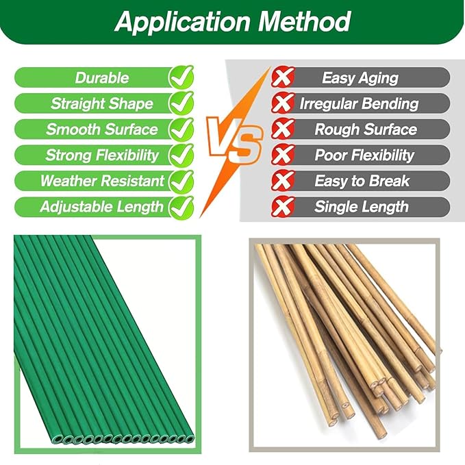 15Sets Garden Stakes Set 72PCS with Fiberglass Plant Stakes Sticks Supports and Accessories, DIY 4ft 5ft 6ft 7ft Tomato Stakes for Tomato,Vegetables, Pepper, Indoor Outdoor Spring Plants
