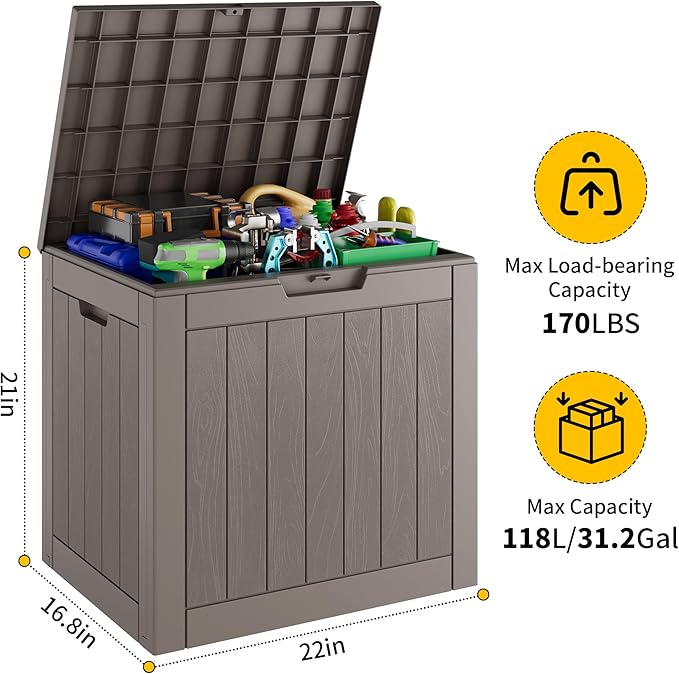 32 Gallon Outdoor Storage Box, Resin Deck Boxes Outdoor Waterproof For Patio Furniture, Garden Tools, Pool Supplies, Lockable And UV Resistant (a Set of 2,Striped Gray)