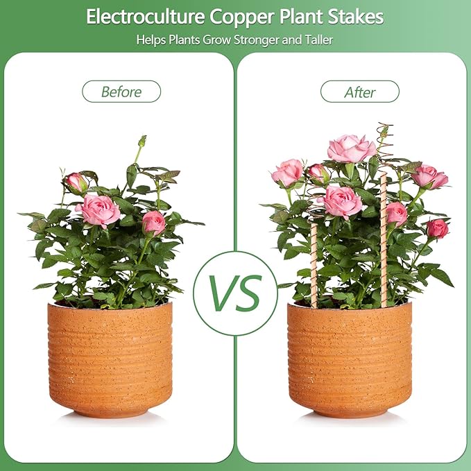 YBB 12 PCS Electroculture Copper Garden Stakes, 11.5'' and 13.5" Copper Wire Plant Antennas for Gardening