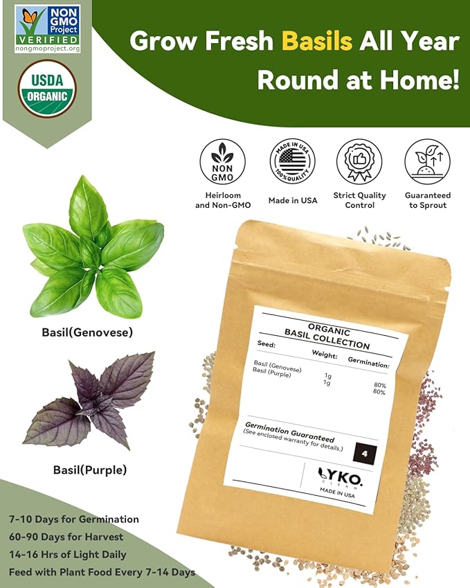 Hydroponic Basil Seed Pod Kit Compatible with AeroGarden, Ahopegarden, LETPOT, GARDENCUBE, CYBSDF, owltron, inbloom Indoor Growing System, 8-Pods Complete Kit with Genovese & Purple Basil Seeds