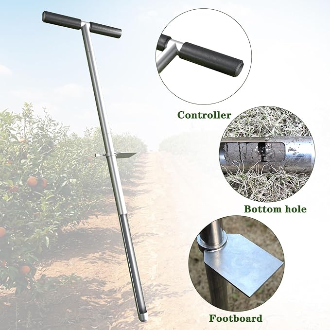 36" Soil Sampler Probe,Stainless Steel Soil Sampler Tool,Soil Core Sample Bags Soil Probe Tester, T-Handle Soil Test Kit Soil Probe with Foot Pedal for Soil Sampling Garden Lawn Farm