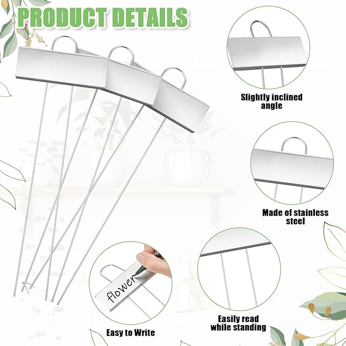 Maitys 38 Pcs Metal Garden Markers Plant Label Stakes Outdoor Weatherproof 10.6 Inch Stainless Steel Nursery Tags Bulk with Pens (Silver Label with Black Ink)