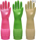 Bamllum 3 Pairs of Rubber Dishwashing Gloves for Kitchen and Household Cleaning – Long Cuff 15", Reusable, Flexible Long-lasting and Non-Slip (Red+Yellow+Green, Large)