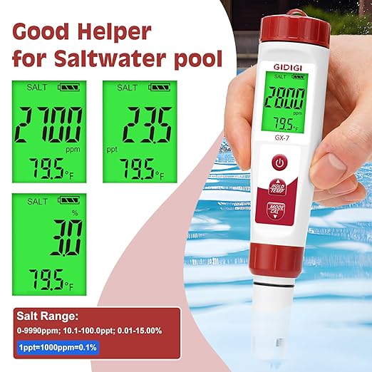 pH Meter Chlorine Tester Digital 7 in 1 Pool Water Tester Kit Salinity Tester for Saltwater Aquarium ORP Meter for Hydroponics Drinking Water Pool Water Tester pH and Chlorine for Pool Spa