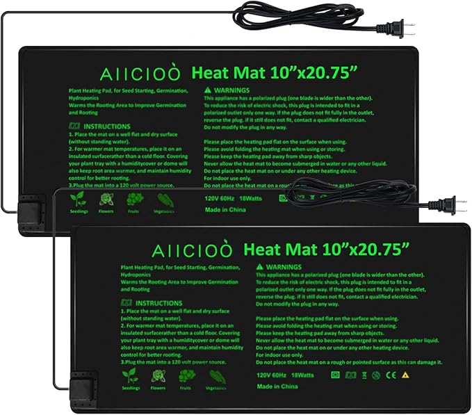 AIICIOO 2 Pack Seedling Heat Mats 10"x 20.75" Warm Hydroponic Heating Pad for Indoor Gardening, Seed Starting Germination, Greenhouse, Brewing