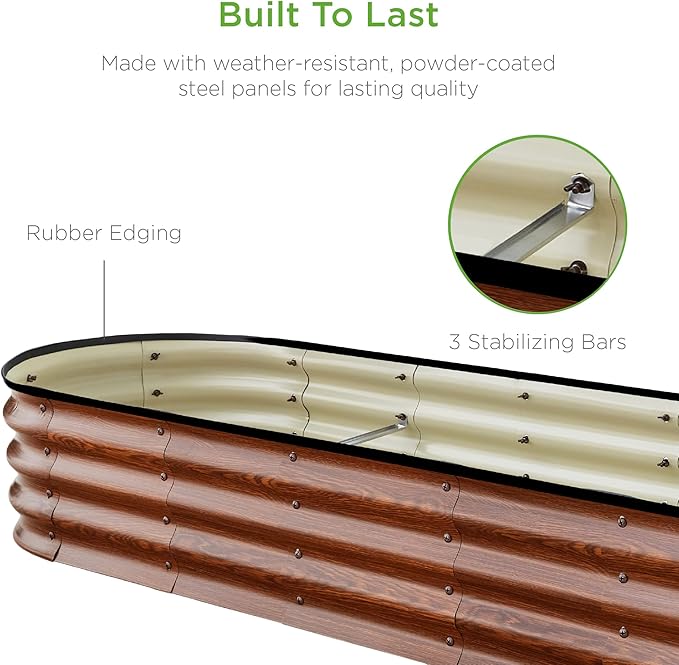 Best Choice Products 8x2x1ft Outdoor Metal Raised Garden Bed, Oval Deep Root Planter Box for Vegetables, Flowers, Herbs, and Succulents w/ 108 Gallon Capacity - Wood Grain