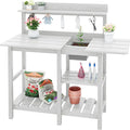 SERWALL Outdoor Potting Bench with Removeable Sink,Rot-Resistant HDPE Potting Table for Outside Gardening, All Weather Use - White