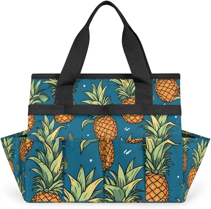 Garden Tool Bag Organizer Garden Tote Bag with Pockets Pineapple Pattern Summer Tool Storage Organizer Gardening Tool Kit Holder 13" x 6.8" x 2.8"