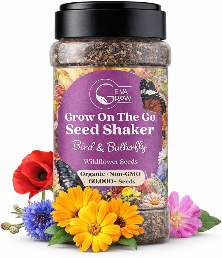 Mini Wildflower Seed Shaker - Bird & Butterfly Garden Seed Mix | 60,000+ Annual & Perennial Flower Seeds for Planting - Attracts Hummingbirds & Butterfly | No Messy Bags or Packets