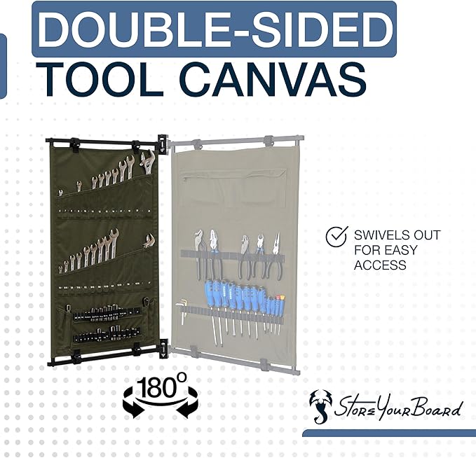StoreYourBoard Pivot Panel Tool Storage, Swivel Workshop Organizer for Wrenches, Screwdrivers, & Sockets, Metric & Imperial Labeled Slots (High Pine Green)