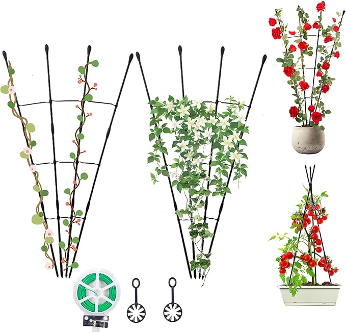 Garden Trellis for Climbing Plants Outdoor & Indoor, 47in Plant Trellis for Vines, Flowers,Tomato cage 3 Shapes Rustproof Plant Support Trellis for Potted Plants,Rose, Cucumber, Pea, Tomato, 2Pack