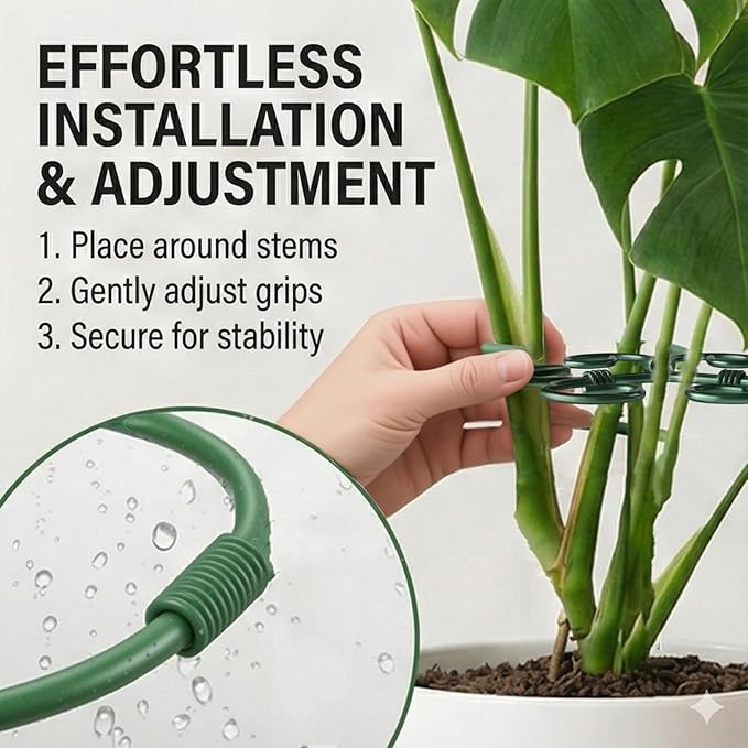 2Pack Green Iron Monstera Support,4.1 * 4.1IN Plant Support Stakes for Indoor Plants,Durable Green Metal Plant Stem Supports-Easy Installation.
