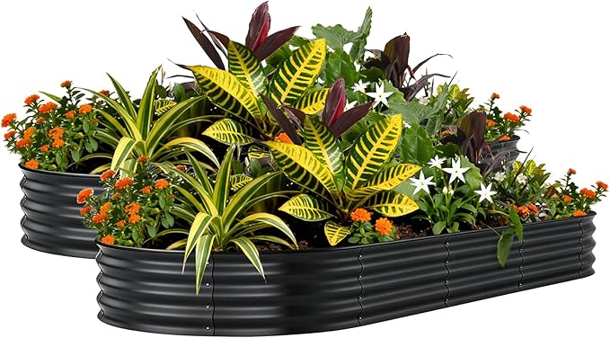 Garvee 2 Pack 8x4x1ft Galvanized Raised Garden Bed Kit, Oval Metal Planter Boxes with Anti-Cut Safety Edges, Rust-Resistant Deep Root Planters for Outdoor Vegetables, Flowers, Herbs, Gary