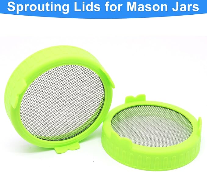 2Pcs Sprouting Lids Stainless Steel Mason Jar Sprouting Lids with Smooth Edge for Broccoli Seeds Sprouting, 90mm Green Washable