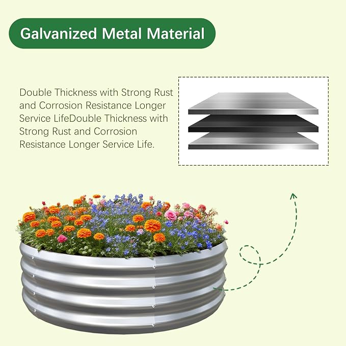 Galvanized Garden Bed Kit for Vegetables/Herbs/Flowers, Raised Planter Box, Outdoor, 2 Pack 2x2x1 Ft