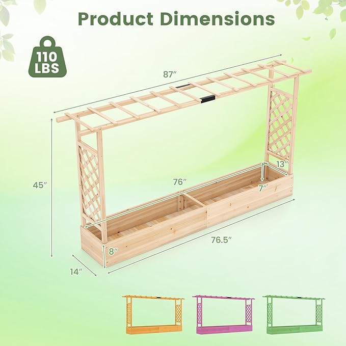 Giantex Wooden Raised Garden Bed with Trellis & Hanging Roof, Fir Wood Planter Box, 45” Freestanding Elevated Garden Bed for Outdoor Climbing Plants Vegetables Flowers, Patio & Balcony, Natural