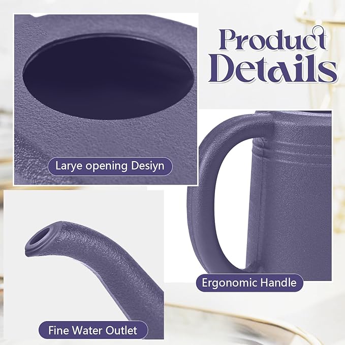 Plant Watering Can for Home Garden - with Long Spout - 1/4 Gallon - Purple