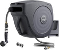 Vego Garden Hose Reel Retractable 1/2" x 100ft Wall Mounted Hose Reel Automatic Rewind, Any Length Lock with 9 Patterns Sprayer Nozzle, Quick Connector and Adjustable shot Nozzle