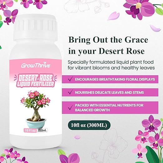 Desert Rose Liquid Fertilizer – Natural Probiotic Plant Food for Adenium, 10 oz Bottle with Measuring Cap, Organic Nutrient Boost for Greener Leaves, Strong Roots & Vibrant Blooms