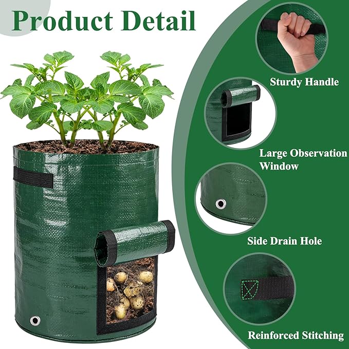 cyrico Potato Grow Bags, 10 Gallon 6 Pack Grow Bags for Potatoes with Flap Harvest Window and Handles, Sturdy PE Fabric Pots Potato Planter Garden Planting Bags for Onion Fruits Tomato Vegetables